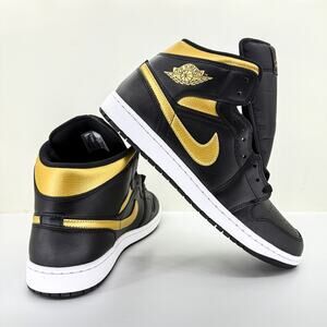 Air Jordan 1 Mid "Black/Metallic Gold-White" [DQ8426-071] Men's Size 12
